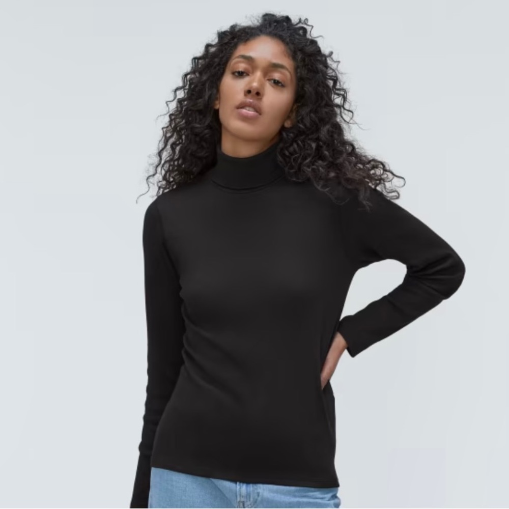 Everlane Black Micro Rib Turtleneck Top Size S
